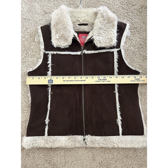 Vintage Y2K Faded Glory Faux Shearling Suede Zip Vest Sherpa Lined Size Medium - Picture 6 of 8